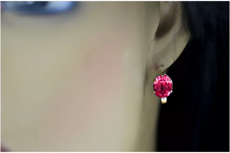 Or jaune 8 carats 333 Ruby des boucles d'oreilles vec003x-rb Russe Soviétique URSS Style vintage Art Deco style